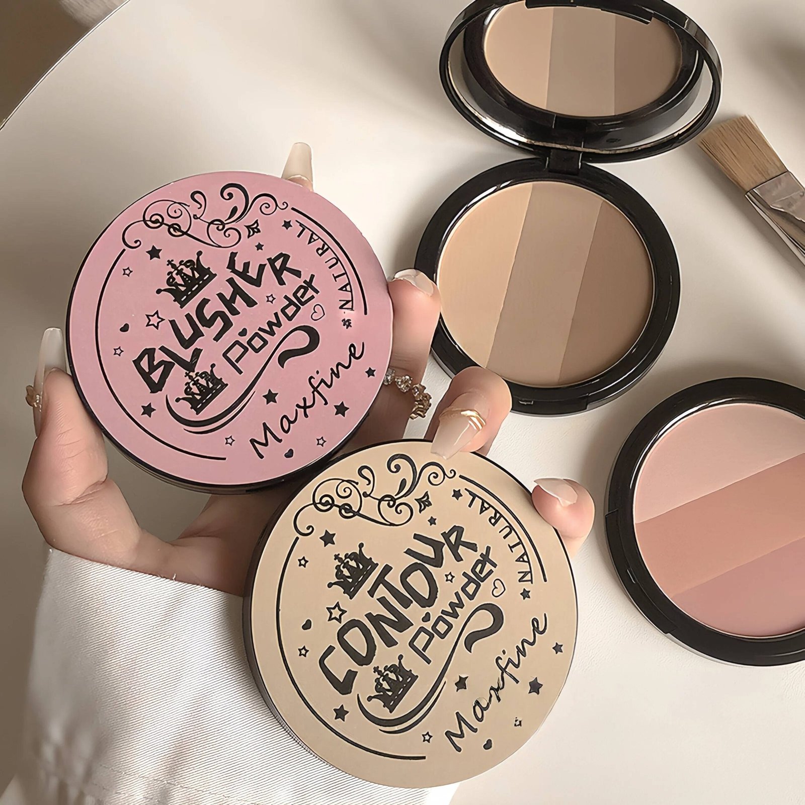 MAXFINE GRADIENT 3 in 1 Natural Velvet Cream Rose Blush Contour Highlighter - Image 5