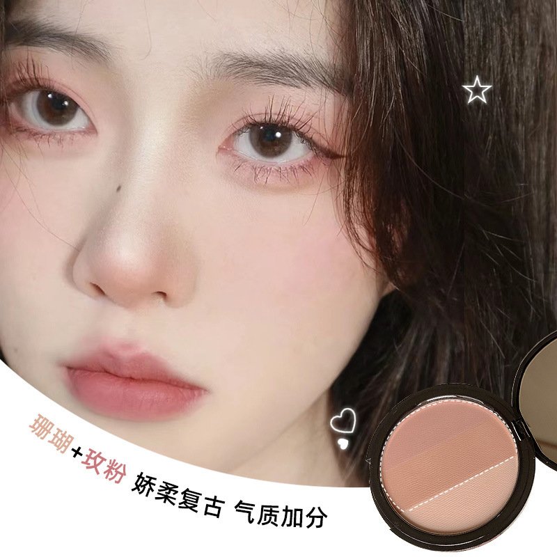 MAXFINE GRADIENT 3 in 1 Natural Velvet Cream Rose Blush Contour Highlighter - Image 3