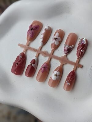 1000057941 Rust Butterfly Pearl 3D Press-On Nails