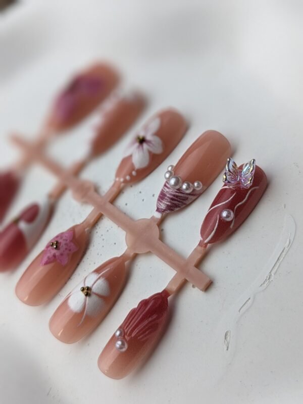 1000057942 Rust Butterfly Pearl 3D Press-On Nails