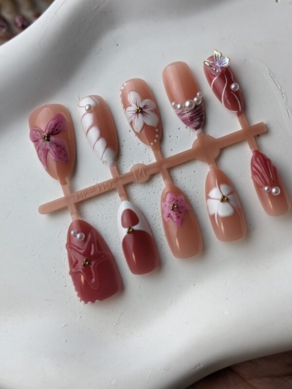 1000057943 Rust Butterfly Pearl 3D Press-On Nails