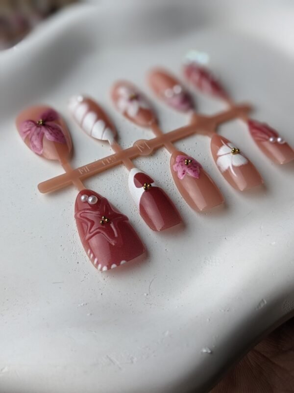 1000057944 Rust Butterfly Pearl 3D Press-On Nails