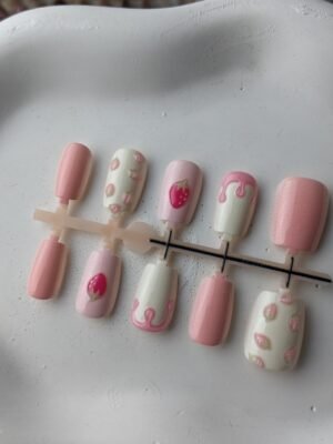 1000057963 Strawberry Milk Pink Printed Press-On Nails