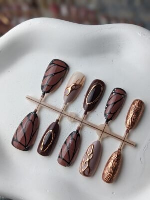 1000057976 Bronze Butterfly Abstract Printed Press-On Nails