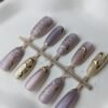 1000057984 Lavender Gold Floral Printed Press-On Nails