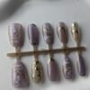 1000057985 Lavender Gold Floral Printed Press-On Nails