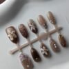 Brown Floral Pearl 3D Press-On Nails