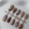 Brown Floral Pearl 3D Press-On Nails