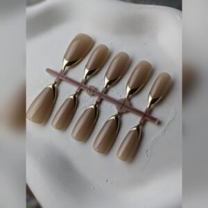 Brown Nude Gold French Press-On Nails