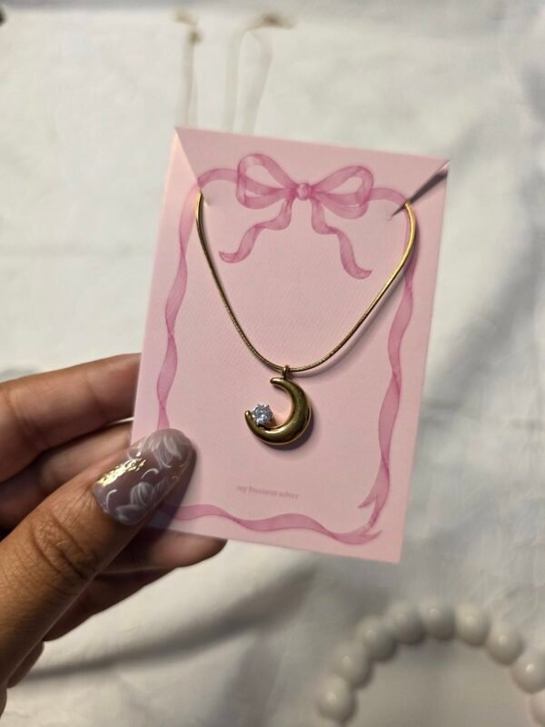 Crescent Moon Crystal Stainless Steel Pendant Necklace for Women