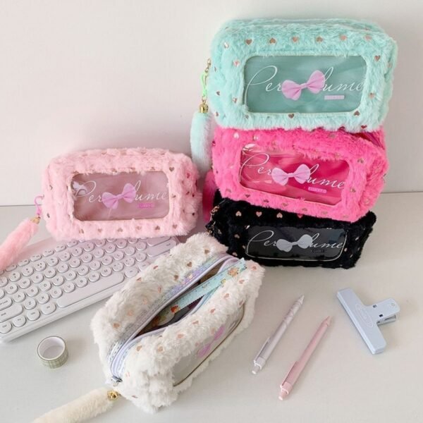 korean-kawaii-bow-plush-pencil-makeup-bag-03 Korean Kawaii Bow Plush Pencil & Makeup Bag