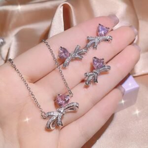 love-bow-diamond-style-3-piece-jewelry-set-01 Love Bow Full Diamond-Style 3-Piece Jewelry Set