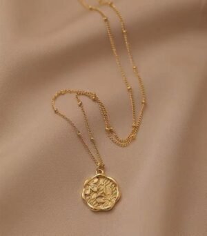 peach-blossom-18k-gold-plated-titanium-steel-necklace-01 Round Peach Blossom 18K Gold-Plated Titanium Steel Necklace