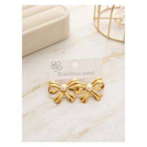 Pearl Stainless Steel Bow Earrings