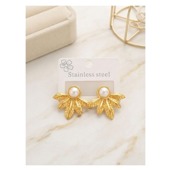 pearl-stainless-steel-earrings-leaf-fan Pearl Stainless Steel Leaf Fan Earrings