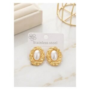 Pearl Stainless Steel Oval Rope Frame Earrings