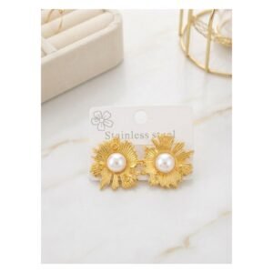 Pearl Stainless Steel Sunburst Earrings