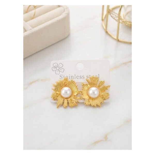 pearl-stainless-steel-earrings-sunburst Pearl Stainless Steel Sunburst Earrings