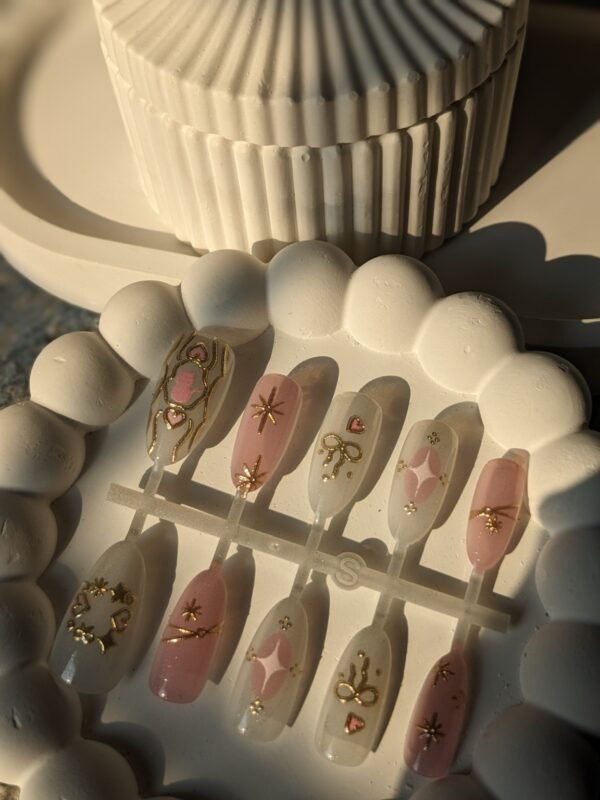 pink-pearl-bow-star-press-on-nails-05 Pink Pearl Bow & Star Press-On Nails Set