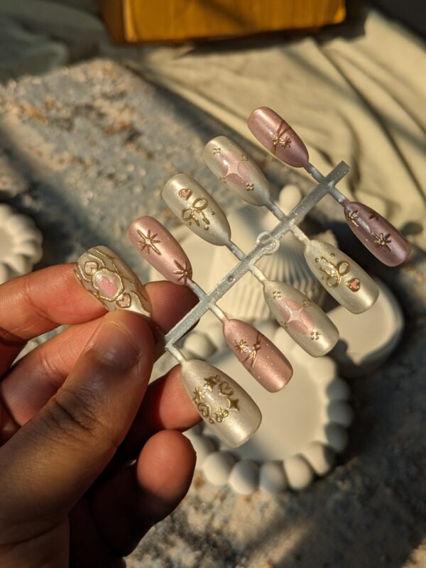 pink-pearl-bow-star-press-on-nails-07 Pink Pearl Bow & Star Press-On Nails Set
