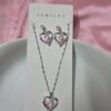 premium-silver-pink-heart-locket-earrings-set-01 Premium Silver-Tone Pink Heart Locket & Earrings Set