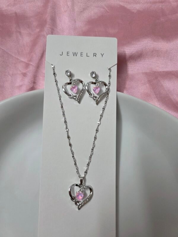 premium-silver-pink-heart-locket-earrings-set-01 Premium Silver-Tone Pink Heart Locket & Earrings Set