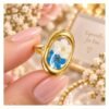 Pressed Flower Resin Ring - Blue & White Oval
