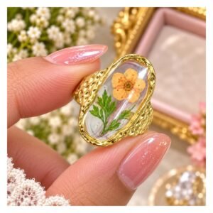 Pressed Flower Resin Ring - Orange Blossom Leaf