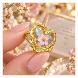 pressed-flower-ring-pink-heart Pressed Flower Resin Ring - Pink Heart