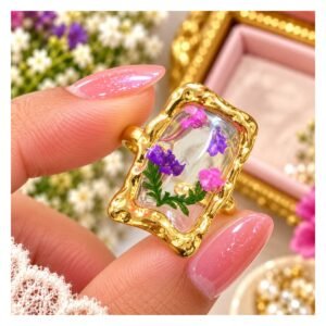 pressed-flower-ring-pink-purple-rectangle Pressed Flower Resin Ring - Pink & Purple Rectangle