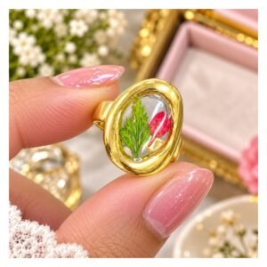 pressed-flower-ring-red-bud-oval Pressed Flower Resin Ring - Red Bud Oval