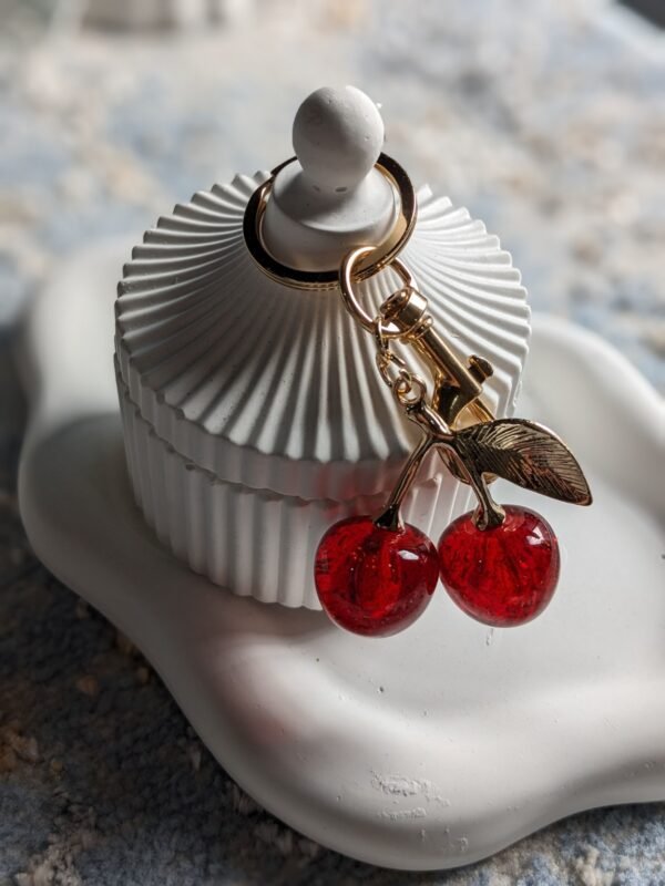 red-cherry-key-ring-02 Red Cherry Key Ring with Gold-Tone Clip โ Cute Bag & Key Charm