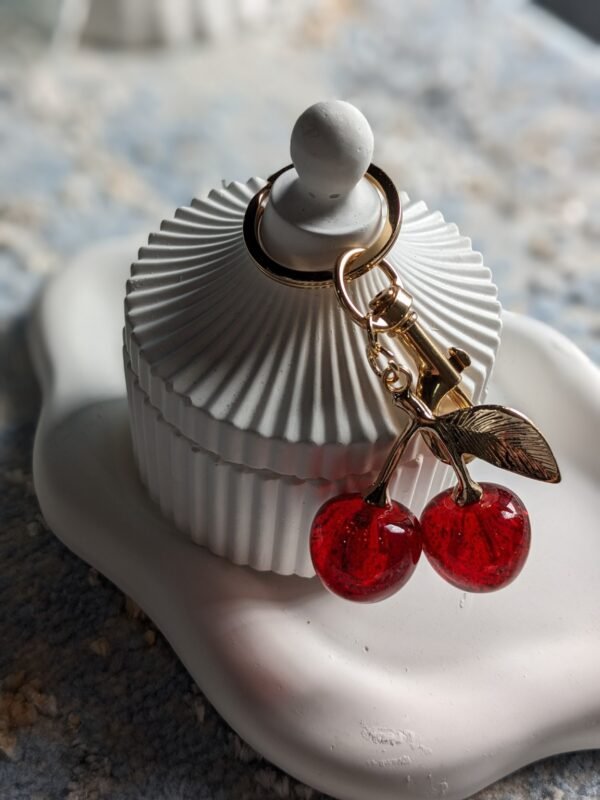red-cherry-key-ring-05 Red Cherry Key Ring with Gold-Tone Clip โ Cute Bag & Key Charm