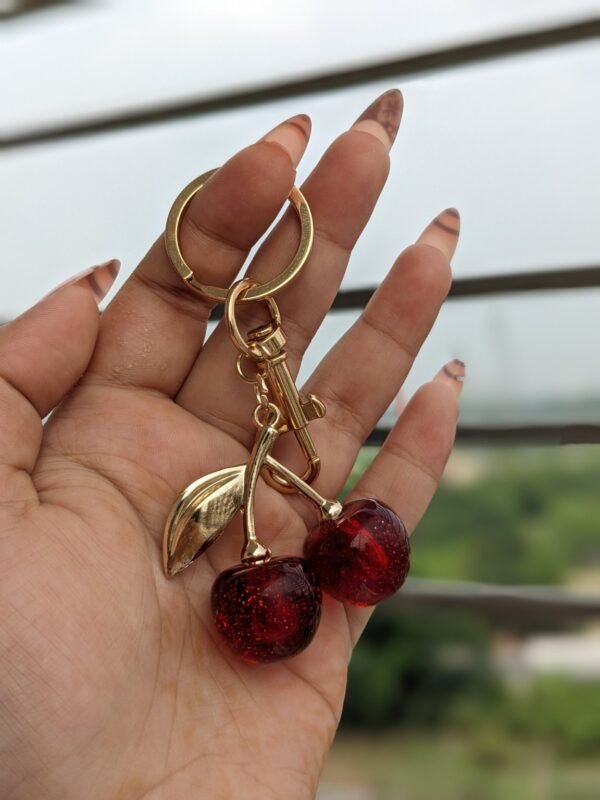 red-cherry-key-ring-06 Red Cherry Key Ring with Gold-Tone Clip โ Cute Bag & Key Charm