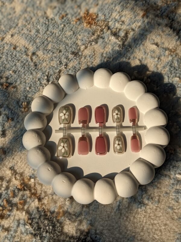 Rose Gold Floral Square Press-On Nails Set