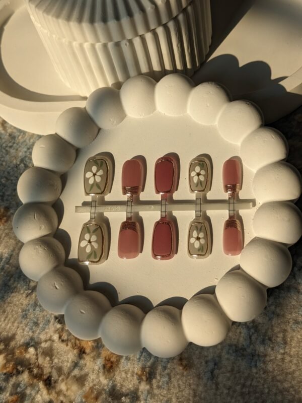 Rose Gold Floral Square Press-On Nails Set