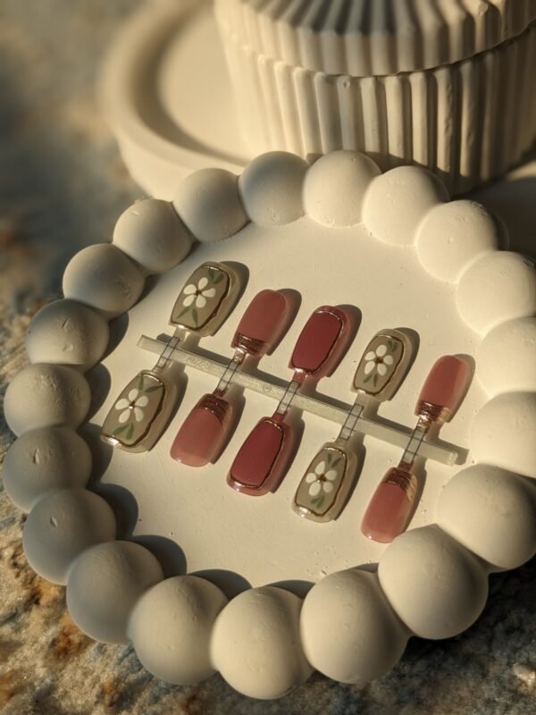 Rose Gold Floral Square Press-On Nails Set