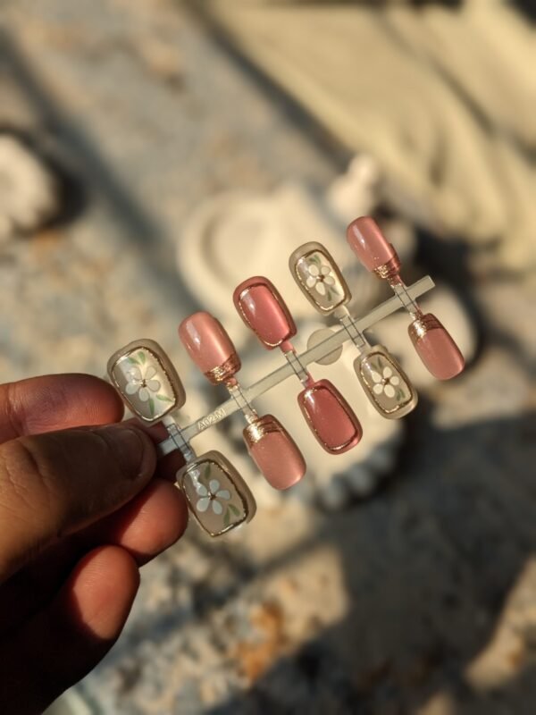 Rose Gold Floral Square Press-On Nails Set