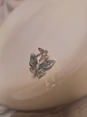 Stainless Steel Blue Butterfly Crystal Finger Ring