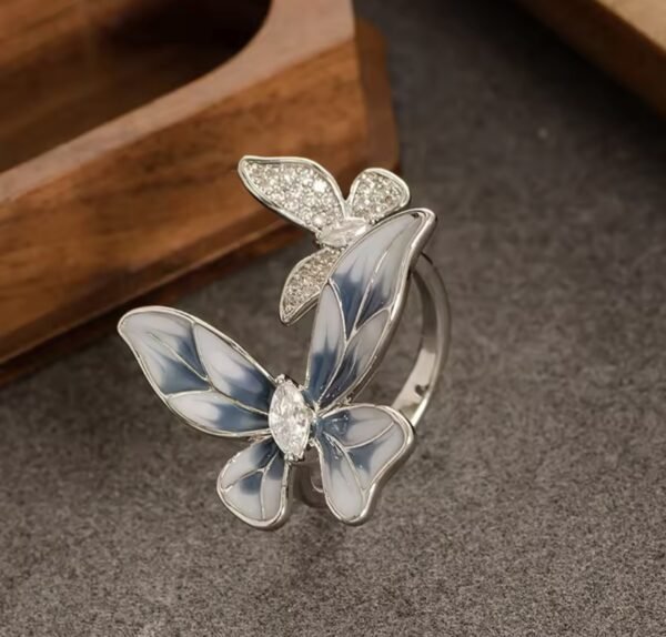 Stainless Steel Blue Butterfly Crystal Finger Ring