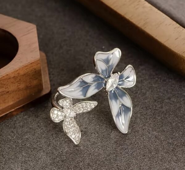 Stainless Steel Blue Butterfly Crystal Finger Ring