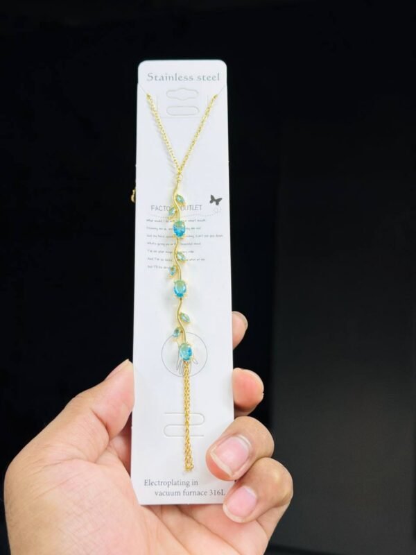 tulip-aliban-hand-chain-aqua Tulip Aliban Gold-Toned Hand Chain for Women - Aqua