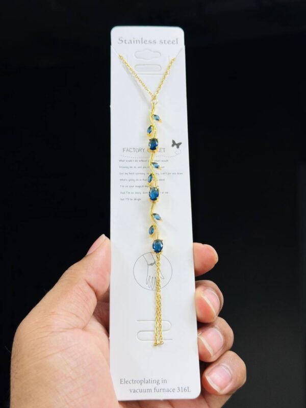 tulip-aliban-hand-chain-blue Tulip Aliban Gold-Toned Hand Chain for Women - Blue