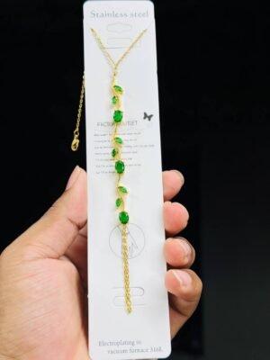 tulip-aliban-hand-chain-green Tulip Aliban Gold-Toned Hand Chain for Women - Green