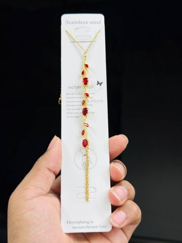 tulip-aliban-hand-chain-red Tulip Aliban Gold-Toned Hand Chain for Women - Red