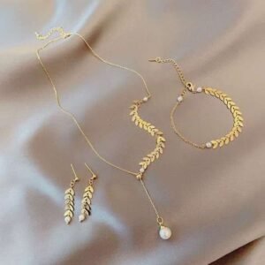 Wheat Ear Pearl Necklace, Earrings & Bracelet Set