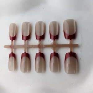 SH-NL-011 Champagne Pearl and Burgundy Curve Press-On Nails