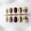 Royal Burgundy and Gold Diamond Glitter Press-On Nails