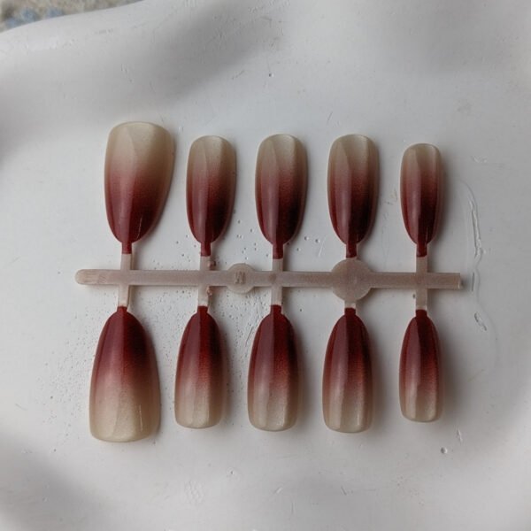 SH-NL-014 Ruby Wine Champagne Cat Eye Ombre Press-On Nails