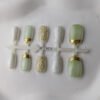 Sage Green and Pearl White Gold 3D Press-On Nails